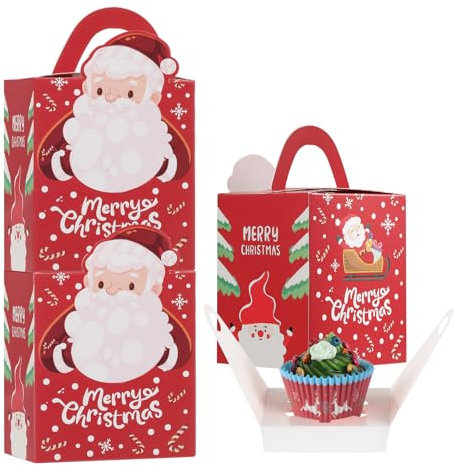 TsunNee Cupcake-Boxen mit Einsätzen, Weihnachts-Leckerli-Boxen, Geschenkboxen, Weihnachtsplätzchen, Geschenk, Backbox für Süßigkeiten, Gebäck, Brownies, Donuts, Partyzubehör, 50 Stück