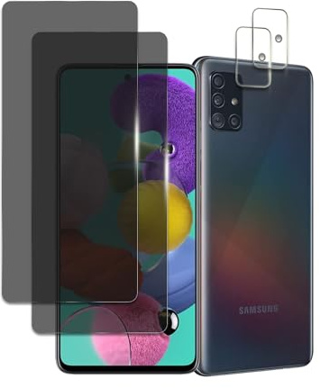 2 Stück Sichtschutz Schutzfolie Für Samsung Galaxy A51 mit 2 Stück Kamera Panzerfolie, Anti-Spy Schutzglas, 9H Härte, Anti-Kratzer, Anti-Öl, Anti-Bläschen, Einfache Installation