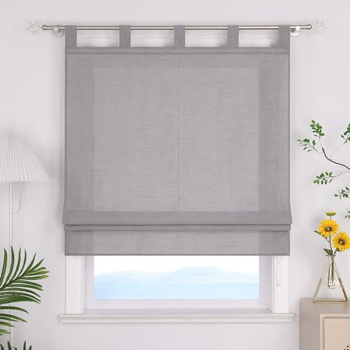 ESLIR Raffrollo mit Schlaufen Uni Gardinen Küche Blickdicht Raffgardinen Wohnzimmer Bändchenrollo für Fenster ohne Bohren Grau BxH 100x140cm 1 Stück