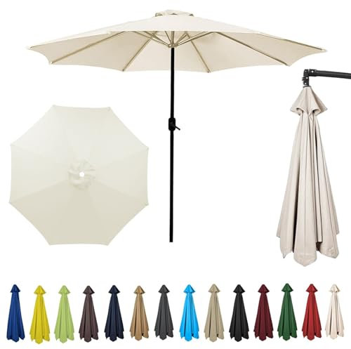 HonunGron Sonnenschirm Ersatzbezug Φ2m/Φ2.7m/Φ3m 6/8 Streben,UV-Schutz Ampelschirm Bezug,Wasserdicht Schirmbezug Sonnenschirm Ersatzteile für Patio,Garten,Pool und Strand (2.7m-6 Streben,Beige)