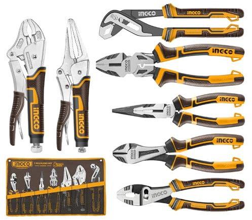 INGCO 7Pcs High Leverage Pliers Set Locking Pliers Set Roll Up Pouch Included COS23036
