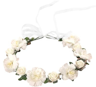 Zeayebsr 1 PCS Fiore Ghirlanda, Corona di Fiori per Matrimonio, di Fiore, Fasce del Fiori con Il Nastro Elastico Regolabile, Corona Capelli Accessori,per Feste, Matrimoni, Spiaggia (Bianco)