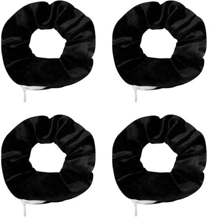Lot de 4 élastiques à cheveux en velours avec fermeture éclair pour femme - Accessoires de voyage - Élastiques secrets - Élastiques à cheveux souples pour queue de cheval - Avec tête sphérique