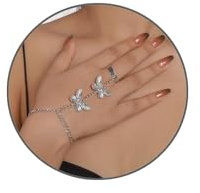 WATEFOER Mano Cadena Pulsera Boho Mariposa dedo Anillo Pulsera Esclava Cadena Mano Arnés Pulsera Dainty con Anillo de Banda Abierta para Mujeres Niñas (Mariposa Plata)