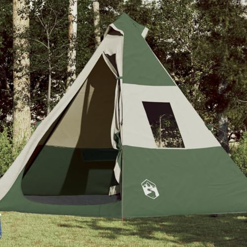 Tino Tech Tipi Tente de camping pour 7 personnes - 350 x 350 x 233 cm - Tente familiale - Grande tente à lancer - Tente de festival - Tente de trekking pour famille - Polyester et polyéthylène - Vert
