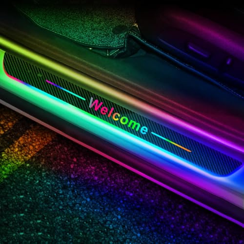 SZLAMZ 2 Pz Luci Personalizzate Magnetiche a LED per Parapetto con Logo o Testo, Lampada di Cortesia per Auto Senza Cablaggio con Motivo in Fibra di Carbonio, Illuminazione Ambientale Decorativa