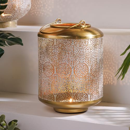 Windlicht Orient 25cm - Gold antik - lackiertes Eisen Laterne | Montiert geliefert, Handgefertigtes Unikat, stimmungsvolles Licht, vielseitig einsetzbar, Dekoration, orientalisches Design