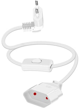 YANBORONSN Cavo di Alimentazione Europeo a 90 Gradi con Interruttore Cavo di Alimentazione, di Prolunga 2,5A 250V Spina Piatta Europea e Interruttore (Bianco,Breve)