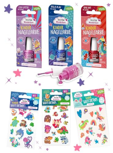 FruchtBar Wunderbunt Set mit Kinder-Nagellack und Haut-Tattoos, 6er Set für Kinder ab 3 Jahren