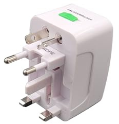 MKC | Adattatore Universale da Viaggio Compatibile con Prese UK, USA, Germania, 6A, 1500W, Ingresso 85-250V, Colore Bianco