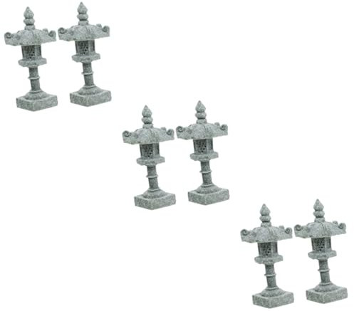 Kisangel 6pcs Mini Pagoda Zen Garden Statue Stone Decoration for Outdoor Garden Realistic Sculpture Moss and Succulent Plant Holders