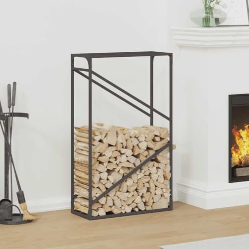 Gecheer Firewood Log Rack Metal Log Store Holder for Outdoor Indoor Metal Fireplace Wood Storage Shelf Black 60x25x100 cm Cold-rolled steel