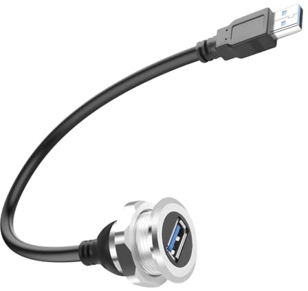 QIANRENON USB 3.0 rosca fija corto cable conector Al concha adaptador tipo A macho a hembra 5 Gbps 5 V/2 A carga, para panel de salpicadero RV, 30 cm
