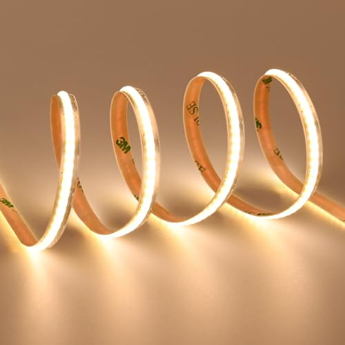 TOPAI LED-band COB 12 V 5 M varmvit 3 000 K 6 mm bredd 320 LED/M CRI>90 flexibel klistermärke kan skäras till i storlek för kök, skåpbelysning, vardagsrum, interiör