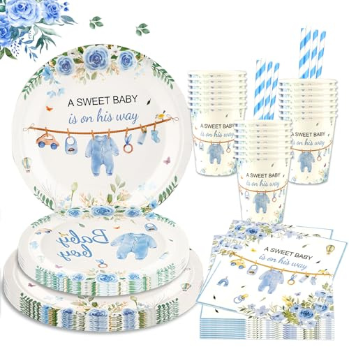 Aitsite Gender Reveal Party Deko Geschirr Set für 10 Gäste Pappteller Servietten Becher Tischdeko Boy or Girl Deko Partyzubehör Babyparty