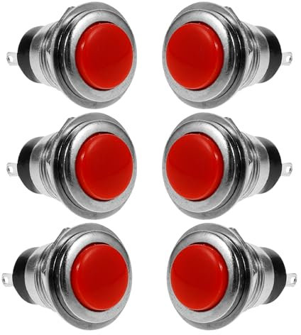 Cabilock 6 Pezzi Interruttore a Pulsante Momentaneo Rotondo Mini 2 Pin Autoripristino Colore Rosso Per Scooter Elettrici Camion Campanelli Piccoli Elettrodomestici