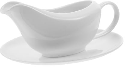 UKCOCO Gravy Boat Ceramic Sauce Dish with Small Saucer and Seasoning Dipping Tray White Porcelain Serving Set for Kitchen Dining and Entertaining