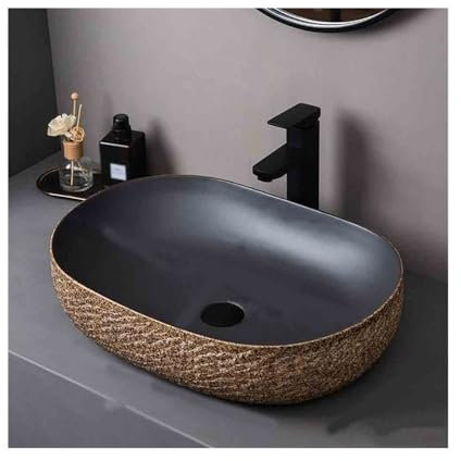 YHxFlux Lavandino Bagno Lavabo da appoggio Grande, lavabo Singolo, lavabo Ovale in Ceramica for Bagno, for Interni ed Esterni, con Accessori Lavabo da Appoggio