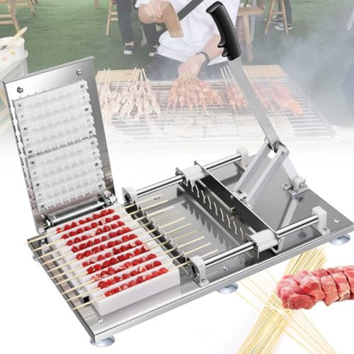 Machine à kebab manuelle à 10 trous en bambou en acier inoxydable facile à brochettes pour barbecue