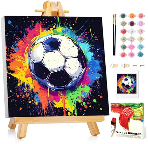 Mandun Soccer Paint by Numbers Kit for Kids, 8x8 inch | DIY Paint by Numbers for Kids, Ages 4-8-12, with Frame, Wooden Easel, Gifts Box, Fun and Relaxing,Home Wall Decor