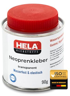HELA® Neoprenkleber transparent – elastischer Gummikleber für Gummi, Neopren & Textilien – wasserfest, kälte- & wärmebeständig – ideal für Outdoor-Reparatur, Industrie & Schlauchboote