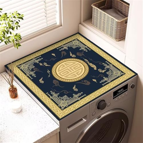 Highdi Housse de Protection pour Machine à Laver Top, Nouveau Style Chinois Coussin de Machine à Laver Antidérapant, Tapis de Protection pour Dessus Sèche-Linge Buanderie (Bleu 5,30x40cm)