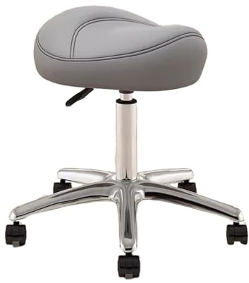 FXLUHAY Bürostuhl, höhenverstellbar 36~50 cm, Sattelrollhocker for Dentalhygieniker und Künstler, Metall-Salon-Sattelsitz mit 360° drehbarem PU-Rad(Light Gray)