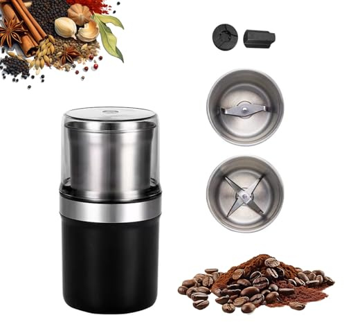 Electric Spice Grinder, Electric Coffee Grinder with 2 Removable Stainless Steel Bowls, 200W Electric Spice Blender Coffee Bean Grinder for Herbs, Spices, Nuts, Grians, Seeds
