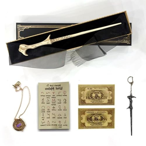 ZYMR Zauberstab Voldemort, Holunderstab Harry P Wizarding World Requisite, inkl. zeitumkehrer Kette Hermine ，Voldemort Zauberstab-Schlüsselanhänger, Zauberspruchbogen, Hin- und Rückfahrkarte 1