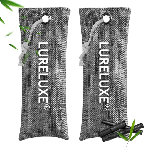 Pack of 2 Bamboo Air Purification Bag, Activated Carbon Bags Odour Absorber, Bamboo Active Carbon Shoe Odour Eater, Activated Carbon Car Air Freshener, Leaves a Fresh Fragrance (Grey)