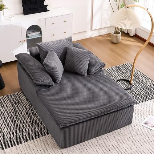 Ligterra 48 Zoll Hohes Chaiselongue Sofa, Sofa mit Schlaffunktion, Boneless Couch, Schlafsessel, Bequemes Liegesofa zum Lesen mit Breiten Armlehnen und Ohne Installation(Grau)