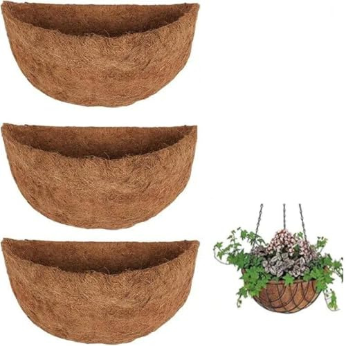3 forros para cestas colgantes semicirculares | 10/12/14 pulgadas, forros de fibra de coco natural de fibra de coco de repuesto para cesta de pared de coco
