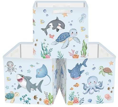 Clastyle 30 cm ocean djur förvaringskorg set med 3 för barn leksak kläder papperskorg