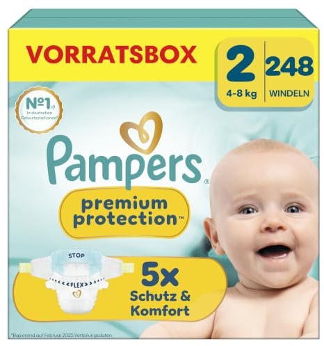 Pampers Premium Protection Größe 2, 248 Windeln, 4kg-8kg | unser Nr. 1 Haut- und Auslaufschutz