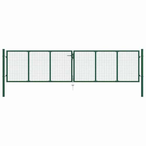 Mesh Garden Gate Steel 400x75 cm, Dark Green Metal Fence Gate, Galvanized Steel with Powder-Coated Finish, Durable Chain Link Fence Barrier for Garden & Farm