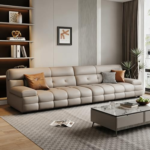 Italiensk modern enkel lyxig lädersoffa, massiv träram, rymlig och mjuk soffa, modern stor storlek, lämplig för vardagsrum/kontor/lägenhet.