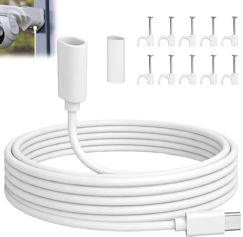 Mlifleue 6M USB C Extension Cable for Ring Solar Panel, USB C Male to Female Extender Cord with 6 Clips & 1 Waterproof Case, Fits Ring Solar Panel USBC DC3.5, Pan-Tilt Indoor Outdoor Security Cameras