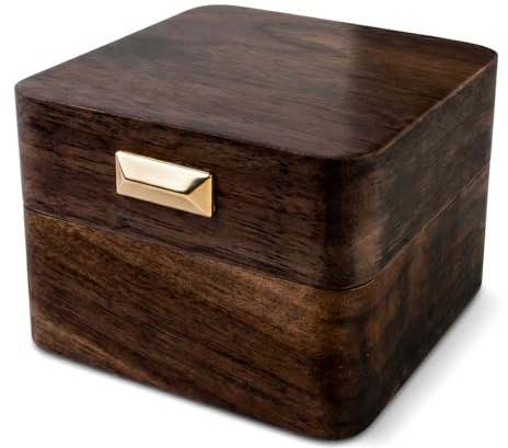 Caja Anillo Compromiso con 2 Ranuras, Caja de Almacenamiento Madera Terciopelo, Chiusura Magnetica Cajitas Regalo Pequeñas, Porta Alianzas, Ring Box para Boda Compromiso Aniversario, 5,5x5,5x3,8cm