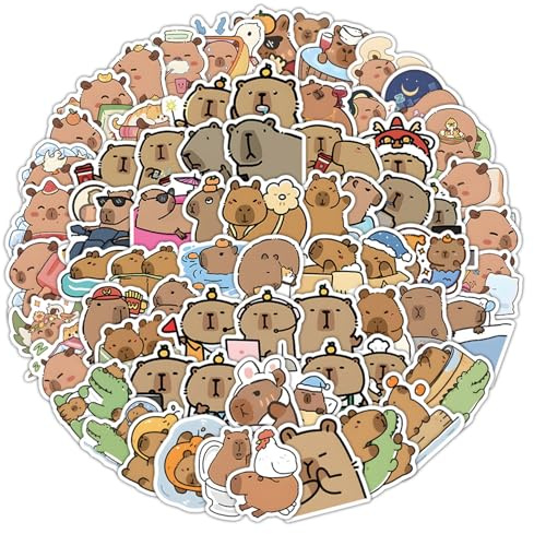 103PCS (6 Sheets) Cute Brown Capybara Stickers, PVC Self-Adhesive Cute Stickers-Graffiti, Waterproof Cute Animal Decals, 3-4.5cm Kawaii Stickers for Water Bottle Laptop Luggage Journal DIY Crafts