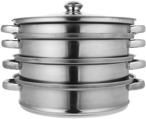 Hoement Vaporera Plata Super Gruesa Acero Inoxidable de Cuatro Capas para Cocinar al Vapor, Cazuela para Cocinar al Vapor de Acero Inoxidable Adecuado para Cocina Casera