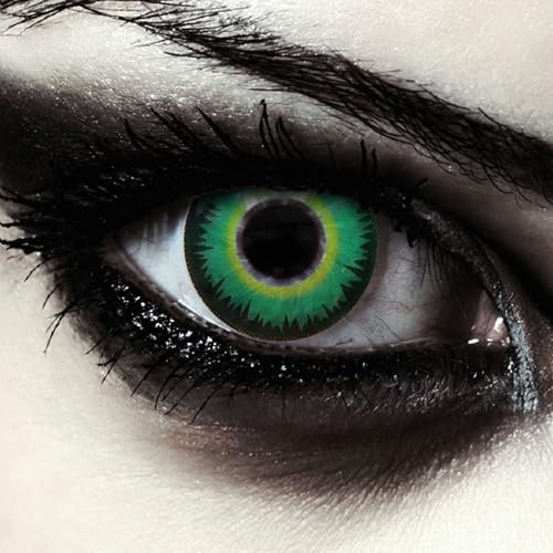 DESIGNLENSES, grüne farbige Halloween Kostüm Kontaktlinsen, 1 Paar (2 Stück),weiche Werwolf Farblinsen ohne Stärke, Werewolf Green