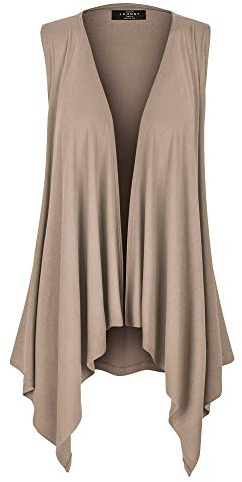 MBJ WSK1071 Womens Lightweight Sleeveless Draped Open Cardigan XXXL Taupe