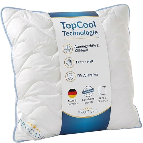 PROCAVE TopCool Kopfkissen Kochfest 80x80 cm, Qualitäts-Stepp-Kissen, Atmungsaktives Allergiker-Kissen, Winter- und Sommer-Variante 100% aus Deutschland
