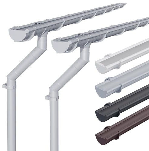 INEFA 2x Dachrinnenset Kunststoff halbrund NW100 / 100mm, 8m Grau | Regenrinne und Fallrohr für 2 Dachseiten aus PVC-U für Gartenhaus & Carport, Dachrinnen Set, Dachrinne, inkl. Montagezubehör
