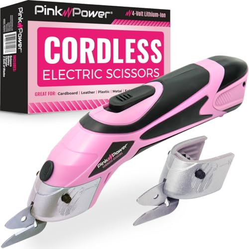 Pink Power Taglierina elettrica per forbici in tessuto per artigianato, cucito, cartone, moquette e scrapbooking - Heavy Duty professionale cesoie tagliente - Forbici elettriche senza fili automatiche