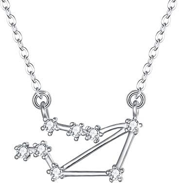 Clearine Halskette Sternzeichen 925 Sterling Silber CZ- Waage Sternbild 12 Horoskop Astrologie Anhänger Kette klar für Damen Mädschen