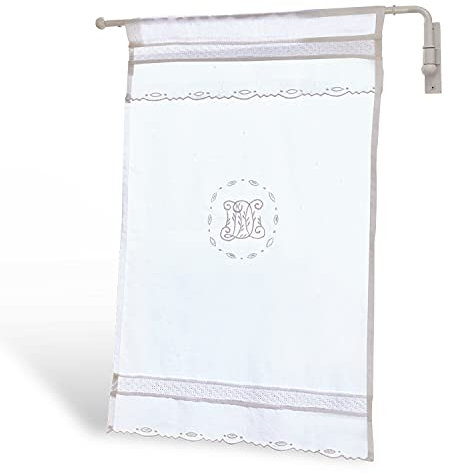 Loberon Scheibengardine Saint Margot, kunstvolle Stickerei & Borte, Nostalgie pur, mit Tunnelzug, Vintage-Charme, Sichtschutz, Vorhang, Fensterdekoration, Baumwolle, weiß