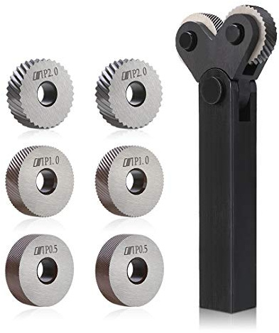 PTPTRATE 7tlg Rändelwerkzeug Set, 9SiCr Stahl, 0.5/1/2mm, Diagonal + Linear Rändelräder, für Drehbank Metallbearbeitung Anti-Rutsch