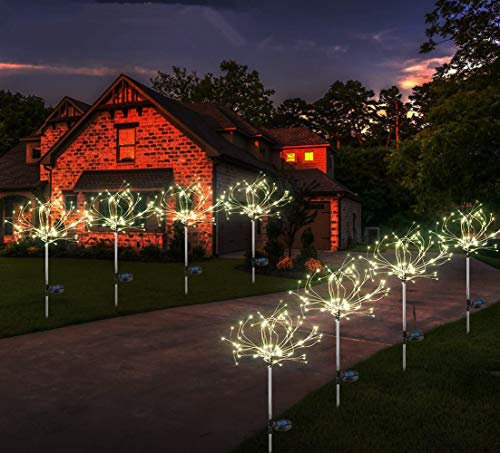 Sunboia Luces solares de Fuegos Artificiales,Luces solares de Estrellas,Luces de Alambre de Cobre para Exteriores,para Bodas,Fiestas,decoración de Navidad,2x120LED,Blanco Frío