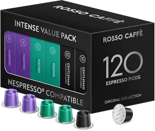 ROSSO CAFFÈ Nespresso 120 Capsules Café Réveil Extra Dark, 3 Torréfactions Foncées Premium, Capsules compatibles Machines Nespresso Original